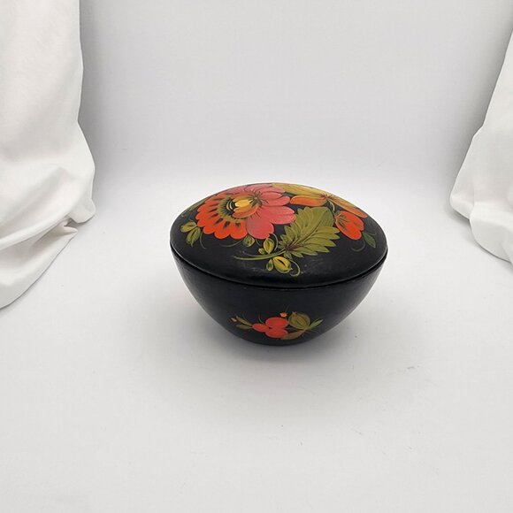 Hand-Painted Russian Floral Wooden Trinket Box With Lid - Picture 1 of 6